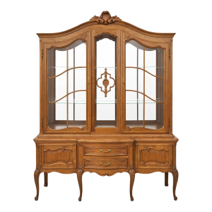 Vintage Louis XV French Country Style Oak China Display Cabinet