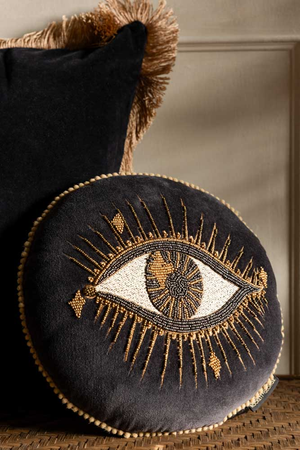 Look Of Love Embroidered Black Velvet Cushion