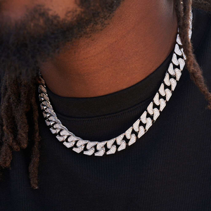 Pave Cuban Chain in White Gold- 12mm - 14k White Gold Plated / 20" / White Gold