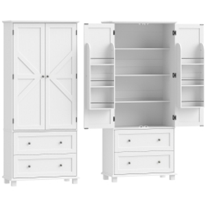 HOMCOM Armario Despensa de Cocina con 2 Cajones 6 Estantes en Puertas Estantes Ajustables 80x39,5x184,5 cm Blanco