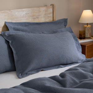 Hebden Relaxed Waffle Pillowcase Pair - Denim Blue