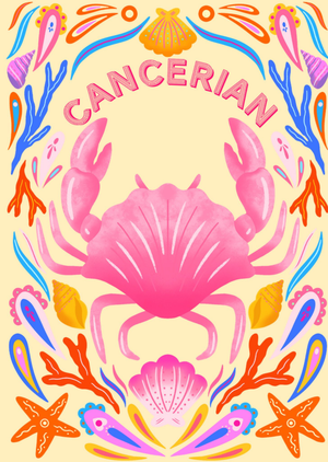 Colourful Illustrated Cancerian Crab Zodiac Birthday Card