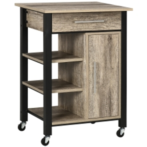 HOMCOM Carrito de Cocina con Ruedas y Cajón - 60x50x84,5 cm - Negro y Imitación Madera