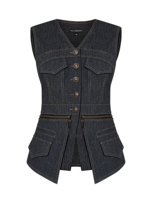 Sleeveless Denim Top Vest - Pinstripe Blue (S)