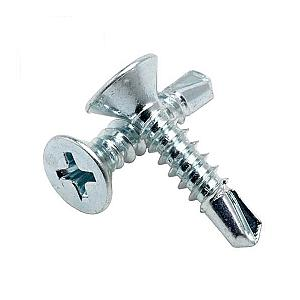 3.5 x 16 Thin Sheet Countersunk No.2 Phillips Steel Self Drill Screws, Bright Zinc Plated
