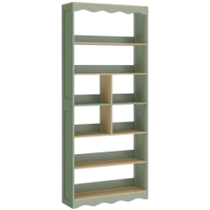 Homcom Librería, Estantería de 6 Niveles con 6 Compartimentos Abiertos, 76X23,8X180 cm, Madera Natural y Verde