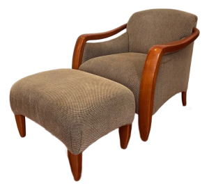 Restoration Hardware Picasso Arm Chair & Ottoman Tan/Black Checkered Upholstery