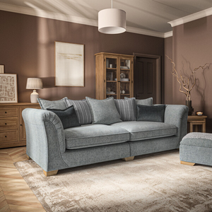 Milldale 4 Seater Pillow Back Sofa in Milo Pewter Fabric with Grey Scatters