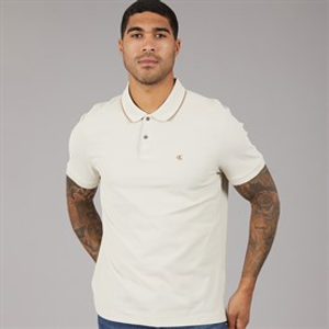 Calvin Klein Mens Short Sleeve Refined Pique Tip Polo Shirt Oatmeal