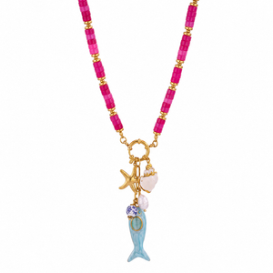 Seaside Treasure Fish & Shell Beaded Necklace - Pink (one size)