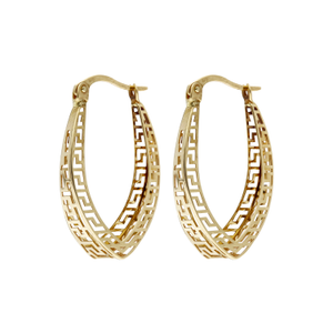 Pre-Owned 9ct Yellow Gold Greek Key Cut Out Creole Earrings