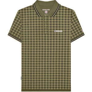 Lambretta Mens Geometric Allover Print Polo Shirt - XL / Khaki