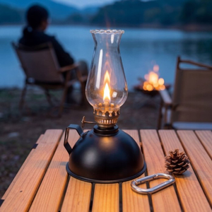 Oil Lamp 20cm Black Metal Lantern with Glass Chimney