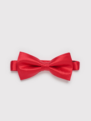 Red Pre-tied Plain Silk Bow Tie