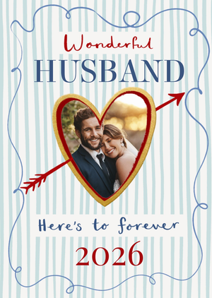 Wonderful Husband Here's To Forever Heart Photo Upload Anniversary Card