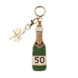 Milestone Birthday Champagne Hand-Beaded Bag Charm - 50Th