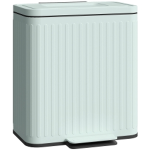 HOMCOM Cubo de cocina, 2 x 20 L-Fächer, separación eficiente de residuos, pedal, plástico, metal, Verde