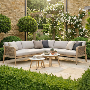 Maze - Antigua Rope Weave Corner Sofa Set with 2 Round Coffee Tables - Terrazzo