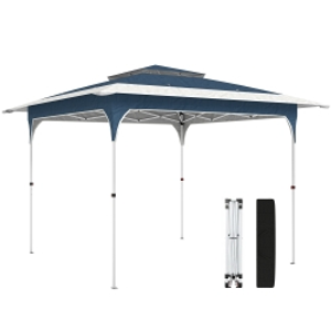 Outsunny 3.5 x 3.5 m Pop Up Gazebo with One-Push Setup, UPF50+ Double Tier Garden Party Tent Marquee with Carry Bag, Blue