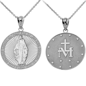 Our Lady of Graces Miraculous Medal Pendant Necklace in Sterling Silver