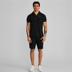 SikSilk Mens Polo Shirt And Shorts Set Black