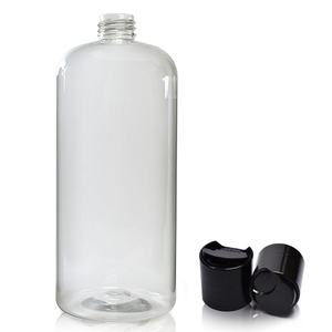 1000ml Clear Boston Bottle With Black Disc Top Cap