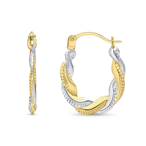 9ct Yellow and White Gold Two Tone Twist Hoop Earrings — 16mm