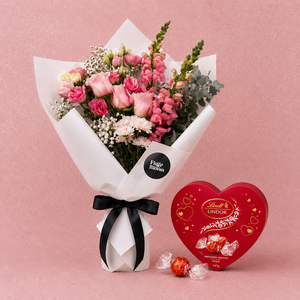 Blush Pink Bouquet & Lindt Heart Chocolates