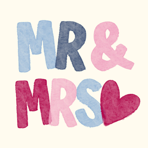 Moonpig Mr & Mrs Watercolour Typographic Wedding Card