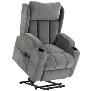 HOMCOM Power Lift Recliner Chair with Vibration Massage and Heat, Chenille Riser and Recliner Armchair for Elderly, Grey