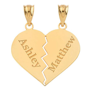 Gold Engravable Breakable Heart Personalized Pendant Necklace