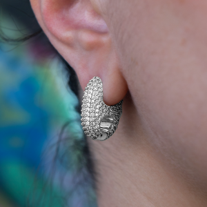 GLD Diamond Puffed Mariner Hoop Earrings in White Gold