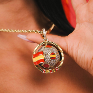 Diamond Spain Spinning Globe Flag Pendant in Yellow Gold