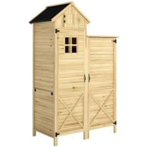Outsunny Wooden Shed with Double-Zone Design, Garden Tool Shed, Natural Wood