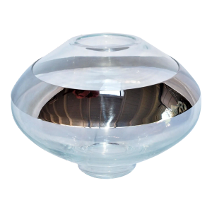 Georg Jensen Silver Stripped Glass Centerpiece Crystal Bowl/Vase, 1990s
