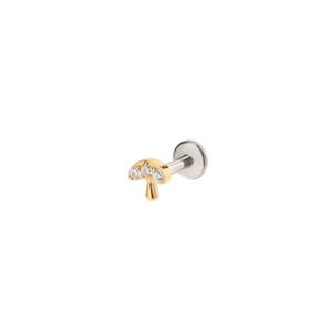 Crystal Mushroom Threadless Flat Back Titanium Cartilage Stud In Gold (one size)