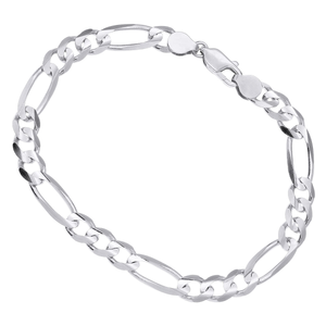 14K White Gold Solid Figaro Bracelet For Women