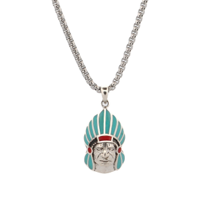 Turquoise Warrior Chief Pendant Necklace - Turquoise