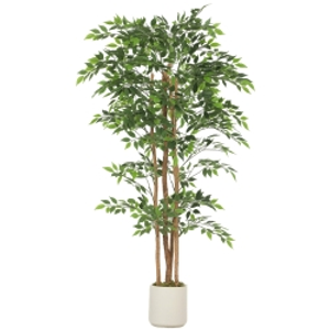 HOMCOM 180cm Artificial Ficus Tree, Fake Potted Tree with Solid Wood Trunk and Pot for Indoor, Green