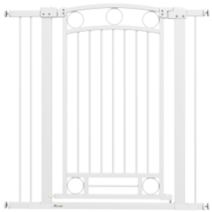 PawHut Puerta para Perros con Ancho Ajustable 76-104 cm Barrera de Seguridad para Perros con 2 Extensiones Blanco