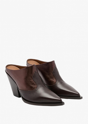 Birchwood Dark Brown Leather Heeled Mules
