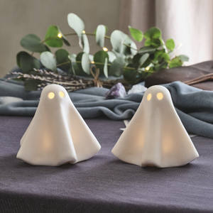 Set of 2 Gerald the Ghost Porcelain LED Halloween Decoration