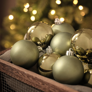 Set of 12 Sage Green Christmas Tree Baubles