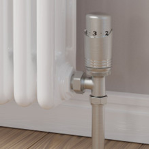 Duran Modern TRV Angled Brushed Satin Nickel Thermostatic Radiator Valves With Sleeves