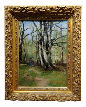 Max Weyl - Women in Forest Collecting Wood -Oil Painting
