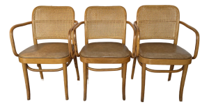 Mid 20th Century Set of 3 Bentwood Thonet 811 Prague-Style Armchairs - Made in Poland