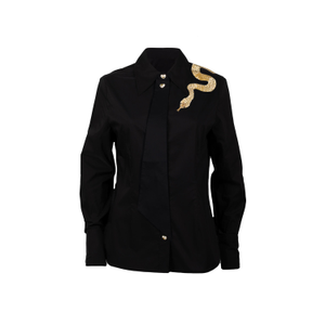 Laines Couture Black Tie Shirt With Embellished Gold Shoulder Snake (S)