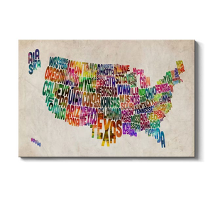 Typographic Text USA (States) Map