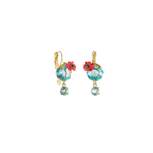 Boucles d'oreilles dormeuses pierres rondes bleues et Coquelicot