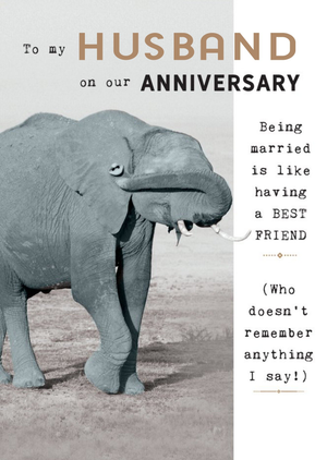 Moonpig Humorous Photographic Elephant Editable Husband Anniversary Card